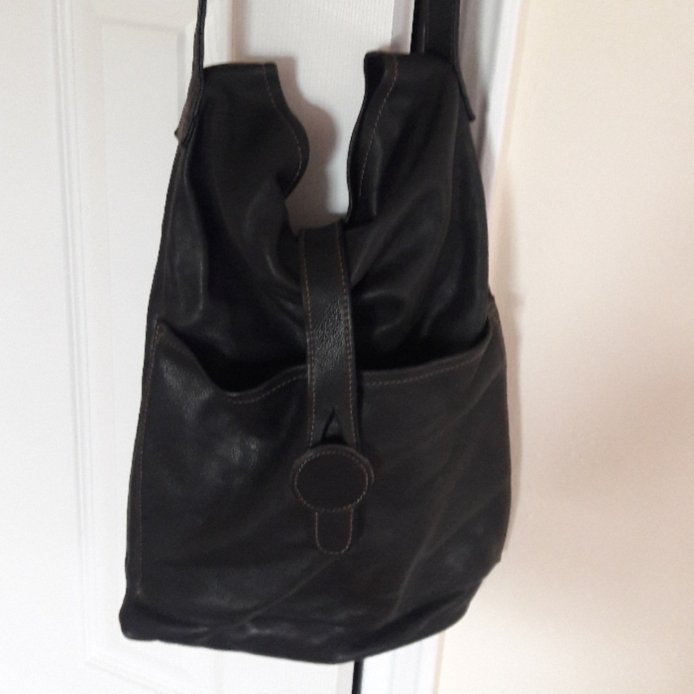Italian black leather cross body bag!